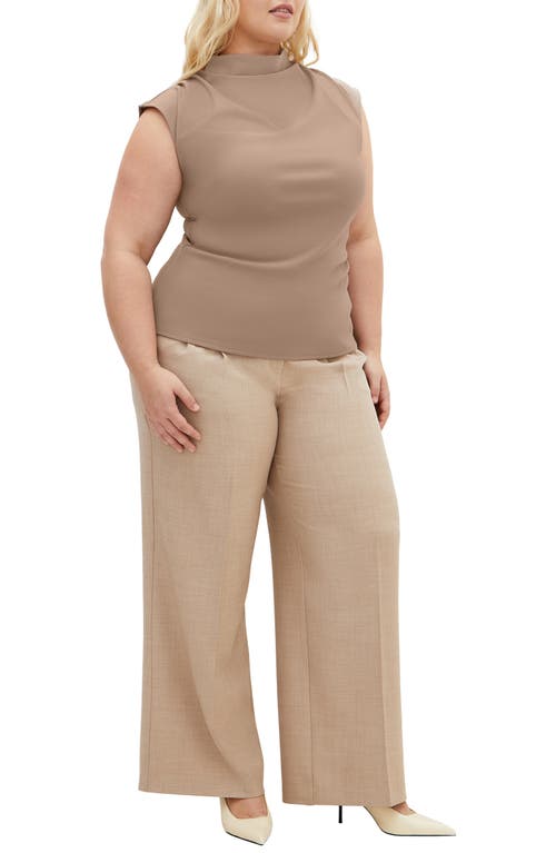 City Chic Charlize Pleated Funnel Neck Stretch Crepe Top In Natural