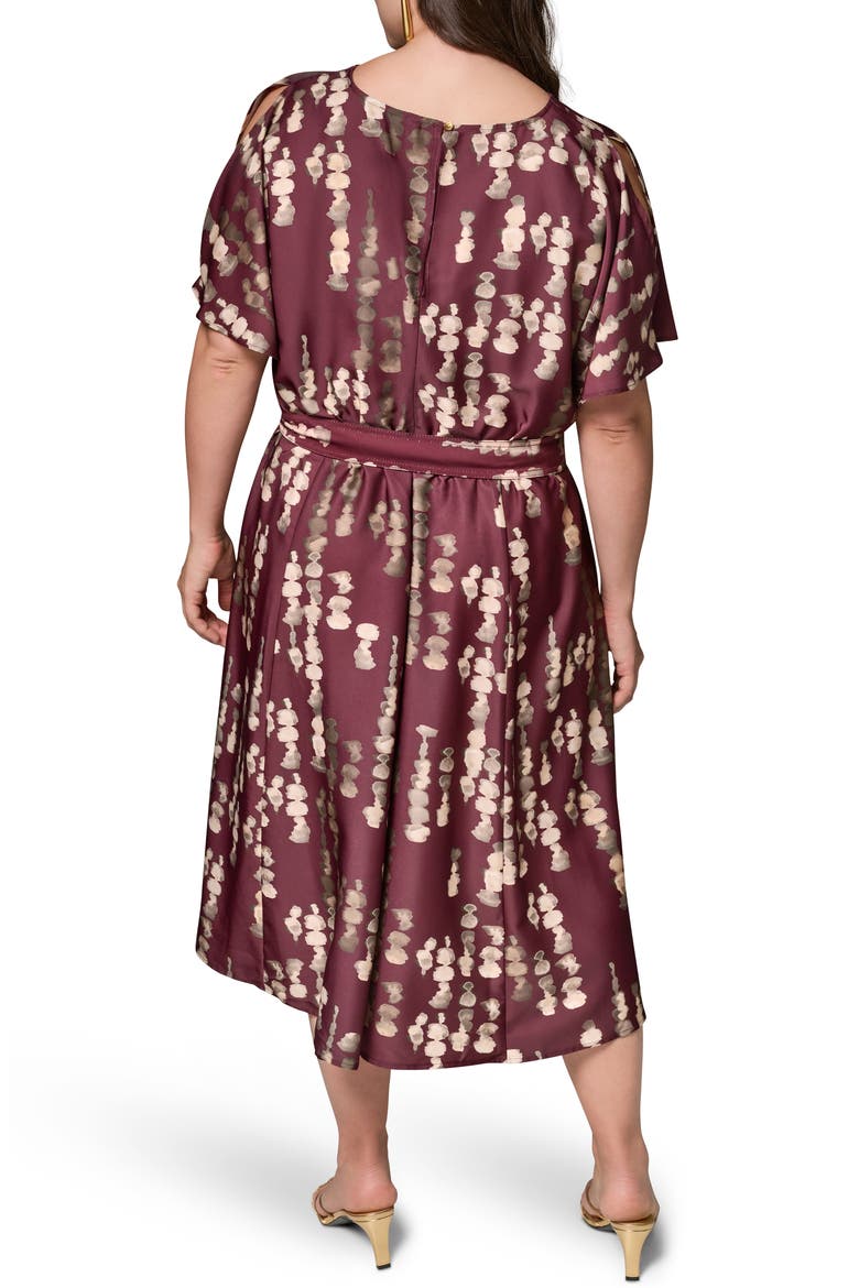 Print Stretch Satin Midi Dress, Alternate, color, BLACK CHERRY