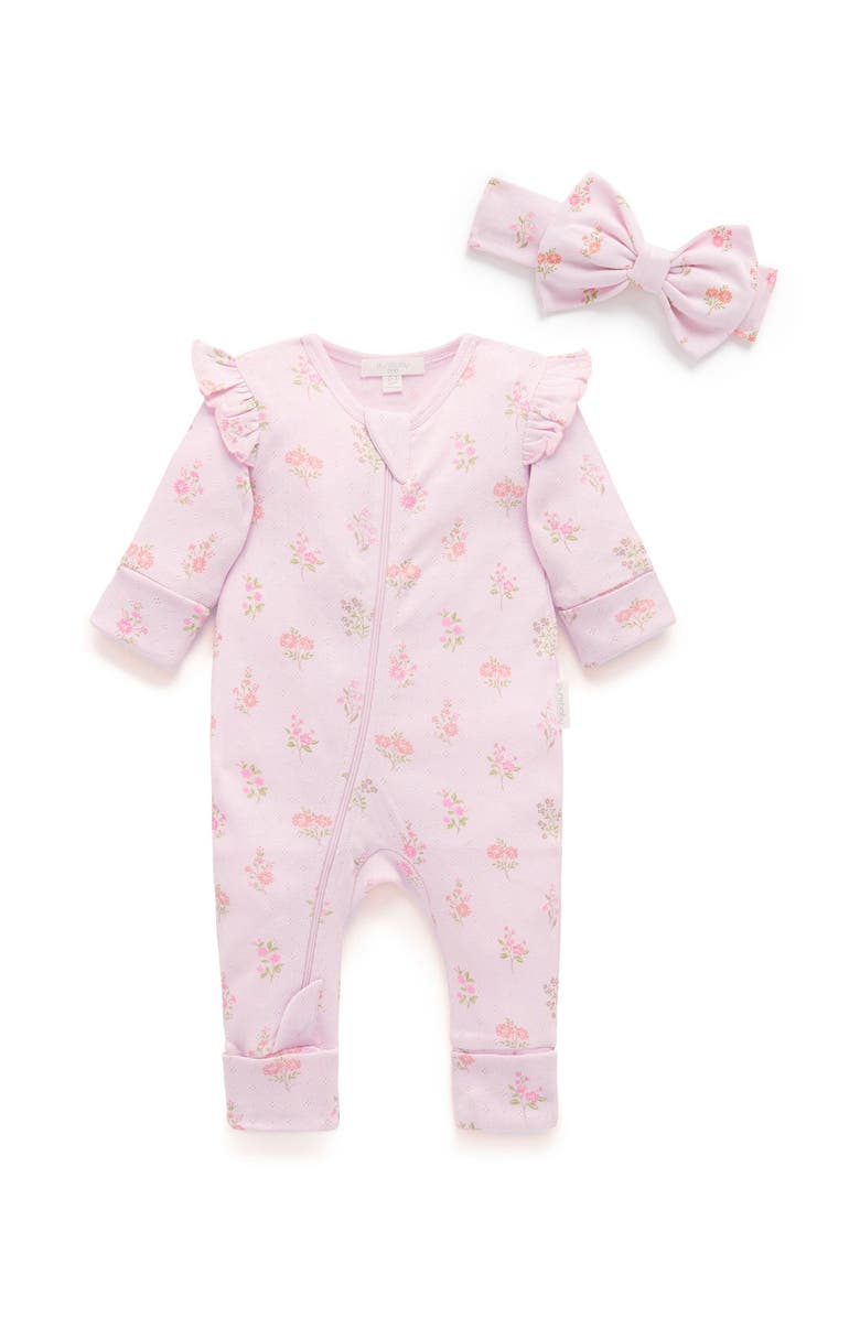 Purebaby Printed Zip Footie & Headband, Main, color,
