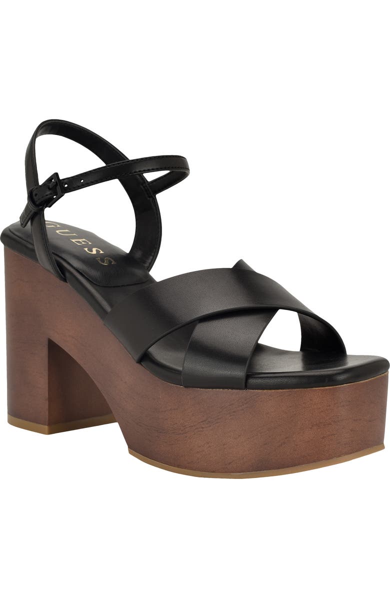 GUESS Qeelin Ankle Strap Platform Sandal, Main, color, Black