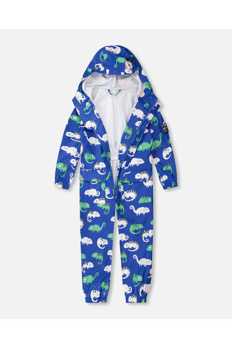 Boy Rain One-Piece Animal Print in Polyurethane, Alternate, color, Blue Chameleon Print