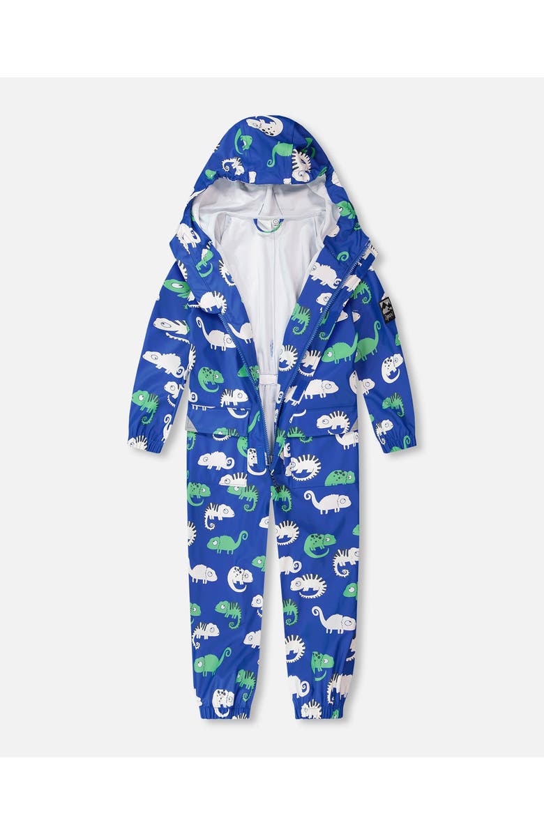 Deux par Deux Boy Rain One-Piece Animal in Polyurethane, Alternate, color, Blue Chameleon Print