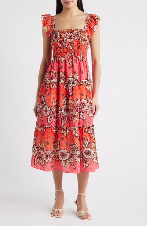 Floral Print Smock Midi Dress