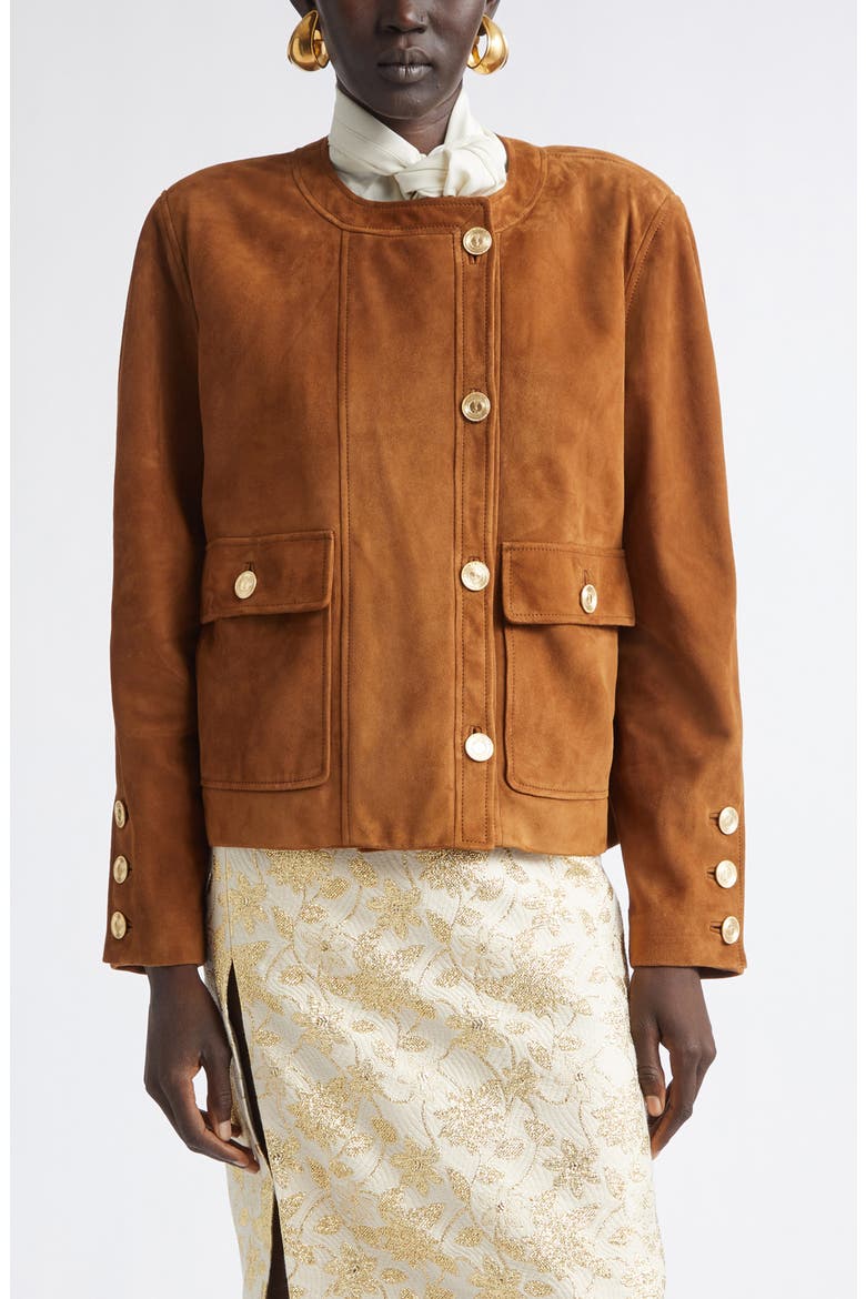 Lambskin Suede Jacket, Main, color, RHUM AMBRE