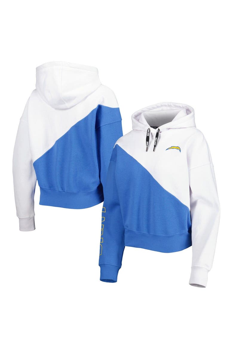 Women's DKNY Sport White/Powder Blue Los Angeles Chargers Bobbi Color Blocked Pullover Hoodie, Alternate, color, White