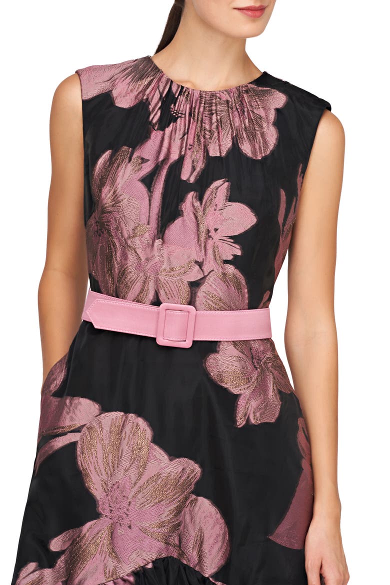 Beatrix Belted Floral High-Low Cocktail Dress, Alternate, color, BLACK/ PRIMROSE
