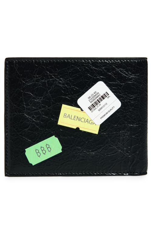 Balenciaga Sticker Square Leather Bifold Wallet In Black