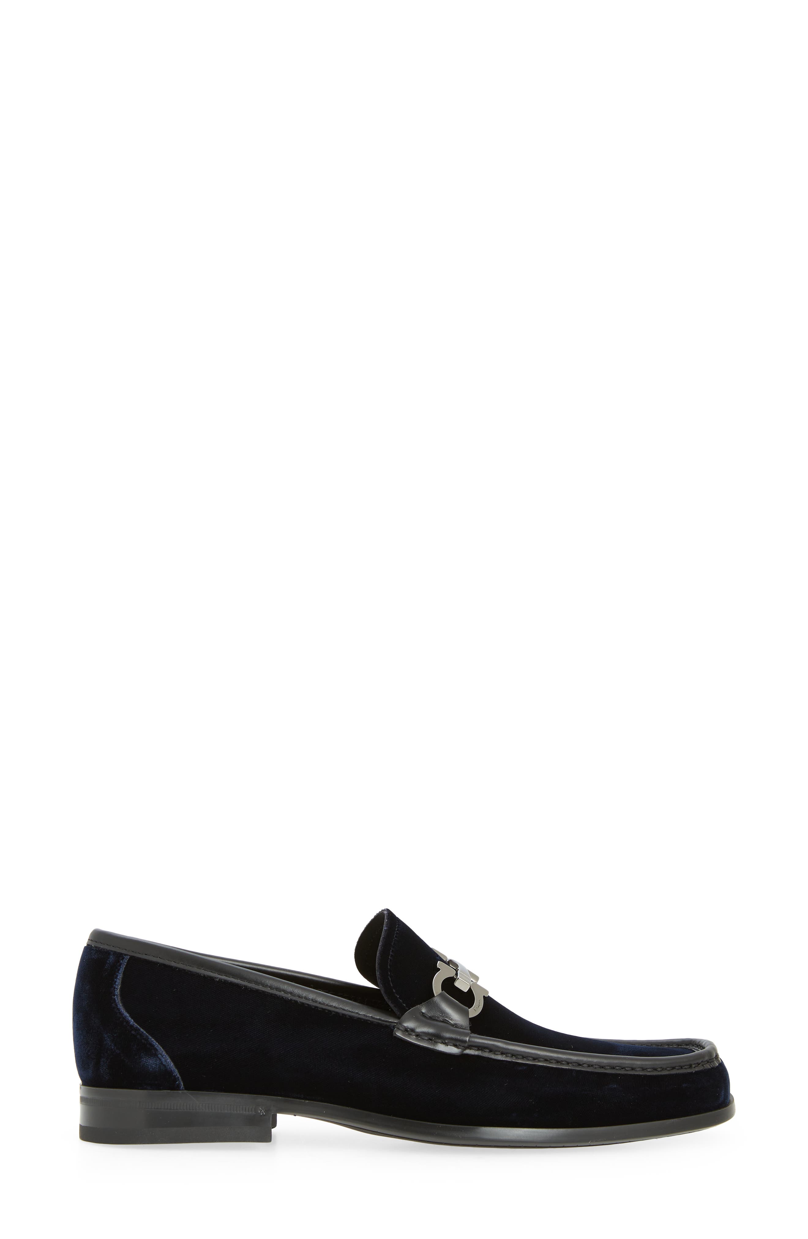 Gandioso Blue Velvet Moccasin with Gancio Ornament, Alternate, color, NAVY/ NERO
