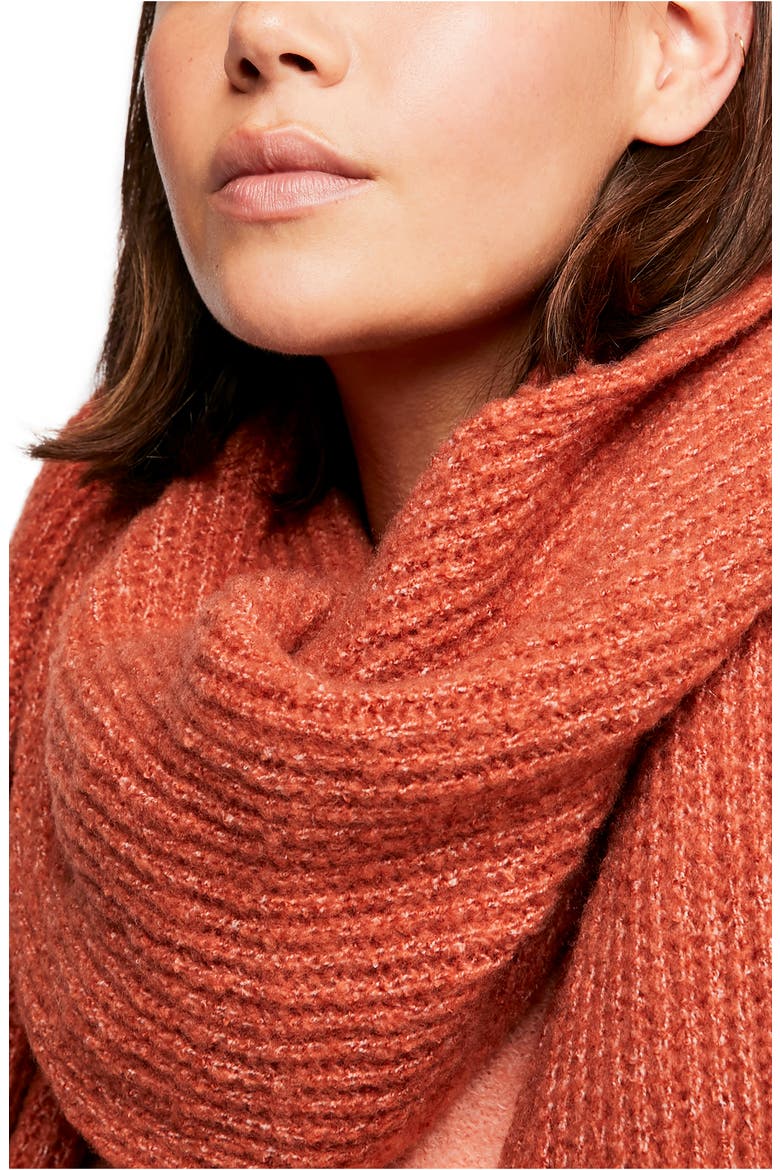 Jaden Rib Knit Blanket Scarf, Alternate, color, TERRACOTTA