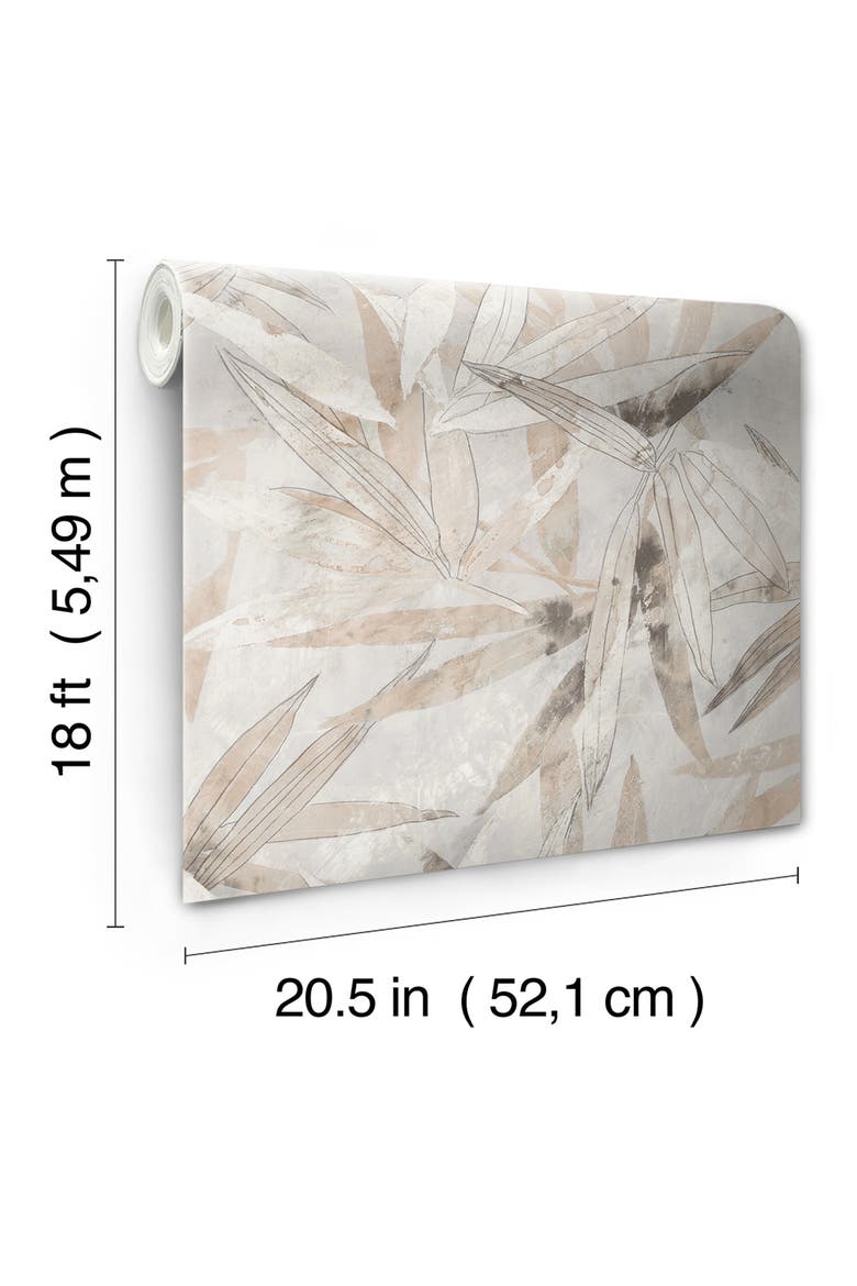 Neutral Bali Bamboo Leaves Peel & Stick Wallpaper, Alternate, color, NEUTRAL