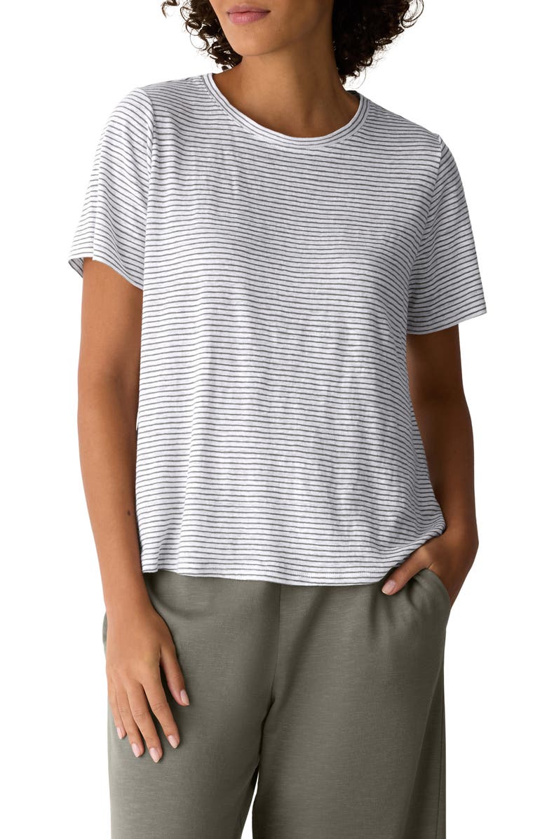 Eileen Fisher Stripe Organic Linen T-Shirt, Main, color, Bay Leaf