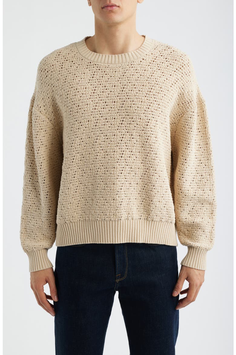 Open Stitch Cotton Sweater, Main, color, LIGHT STONE