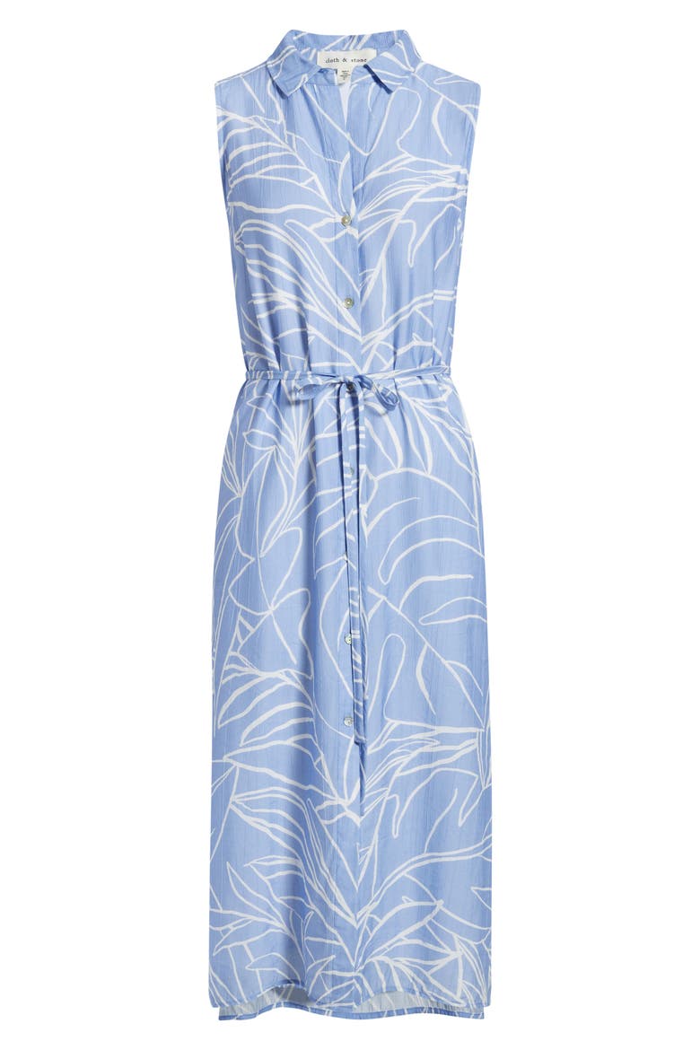 Print Tie Waist Sleeveless Midi Shirtdress, Alternate, color, COASTAL BLOOM
