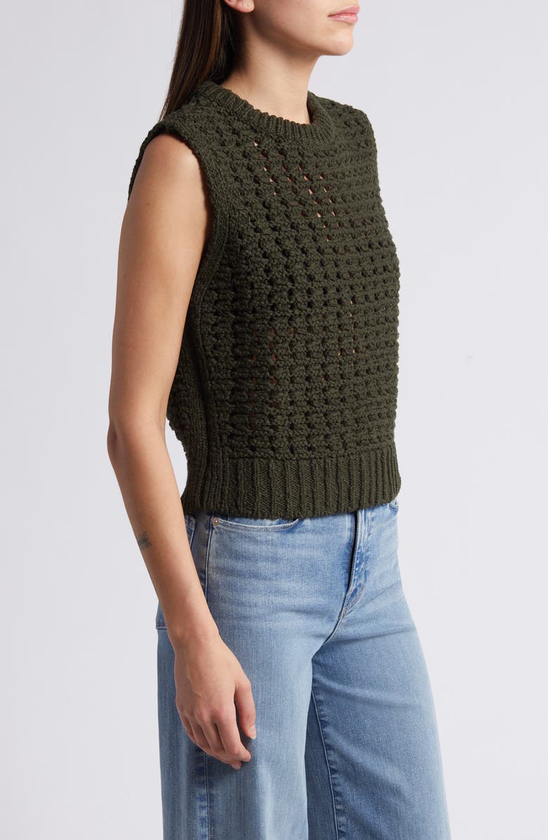 FRAME Open Stitch Sweater Vest, Alternate, color, Military