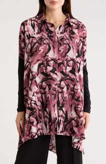 PATRIZIA LUCA Oversize Long Sleeve Mixed Media Button-Up Shirt