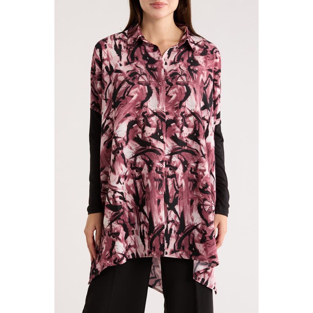 Patrizia Luca Oversize Long Sleeve Mixed Media Button-up Shirt In Multi