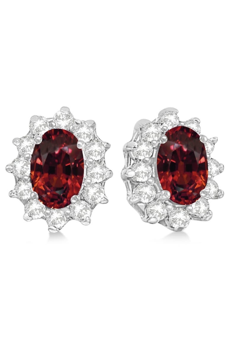 Oval Garnet & Diamond Accented Earrings 14k, Main, color, 2.05ct/White Gold