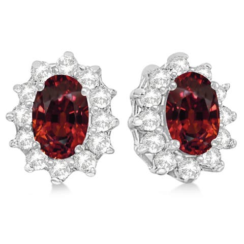 Oval Garnet & Diamond Accented Earrings 14k