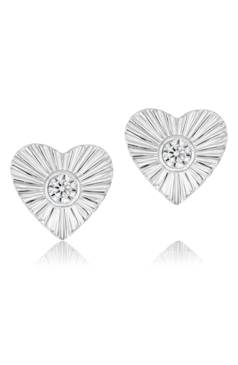 SHYMI Fluted Heart Cubic Zirconia Stud Earrings, Main, color, Silver