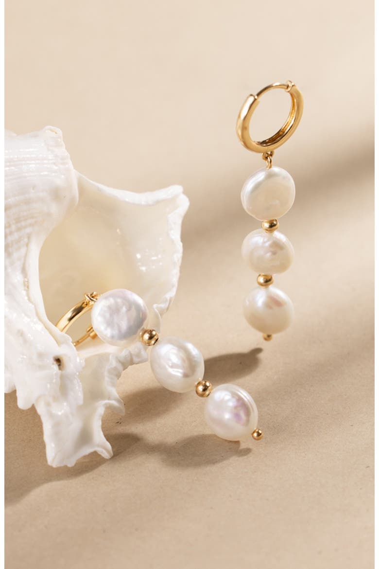 Laurel Pearl Drop Hoop Earrings, Alternate, color, Gold Plated