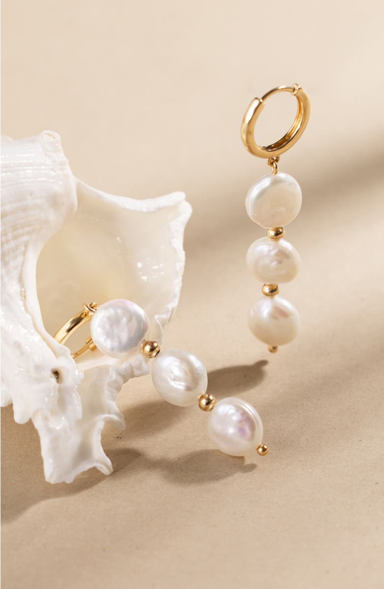 MADE BY MARY Laurel Pearl Drop Hoop Earrings, Alternate, color, 