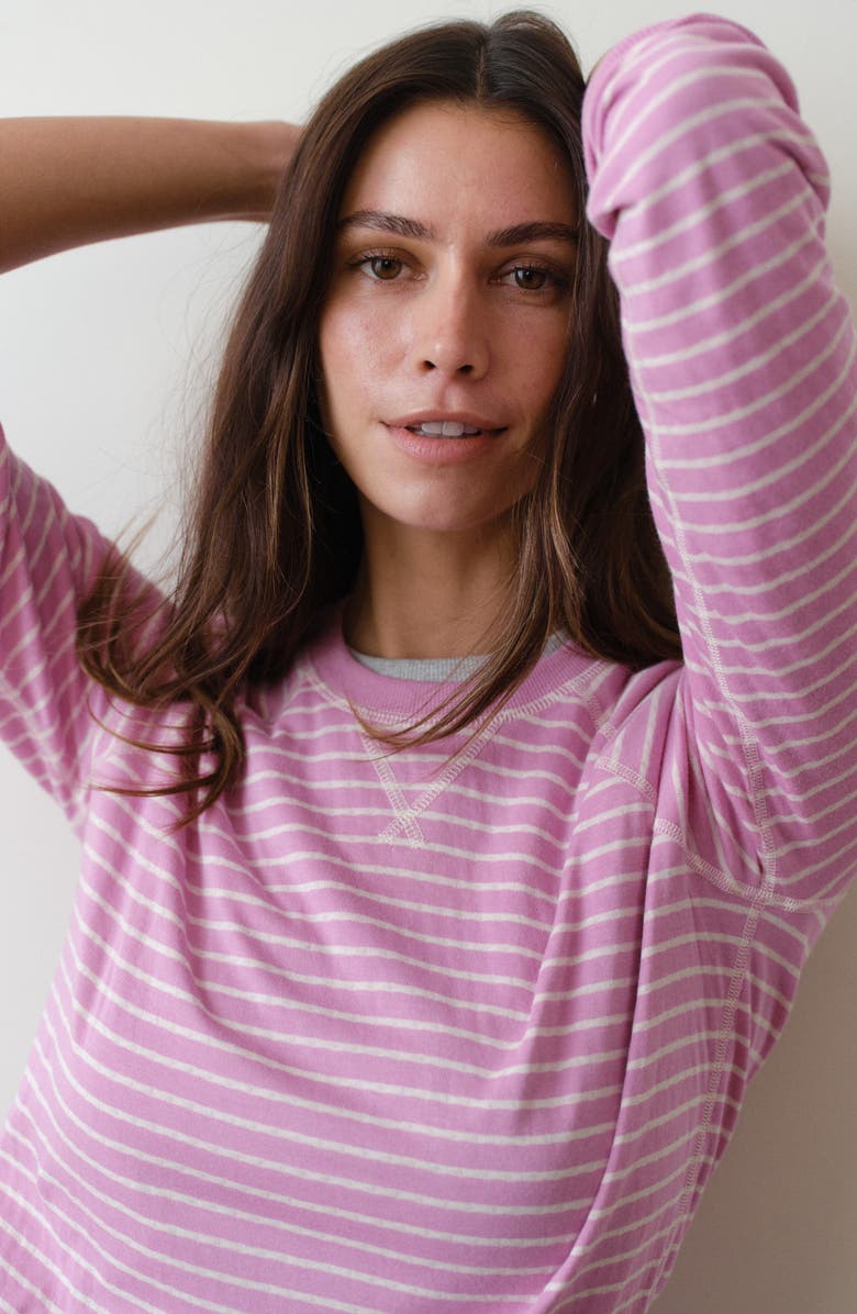 Marine Layer Stripe Reversible Raglan Sleeve Sweater, Alternate, color, Pink Stripe