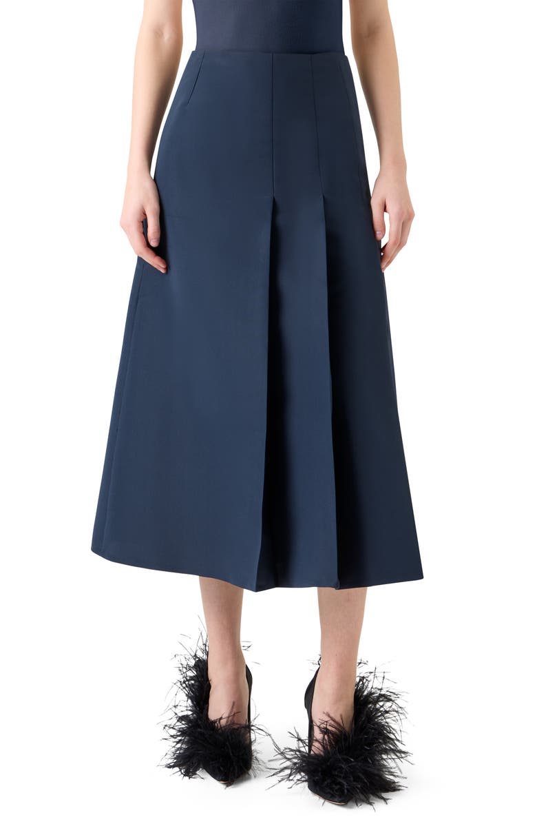 Akris Pleated Silk Ottoman Midi Skirt, Main, color, Navy