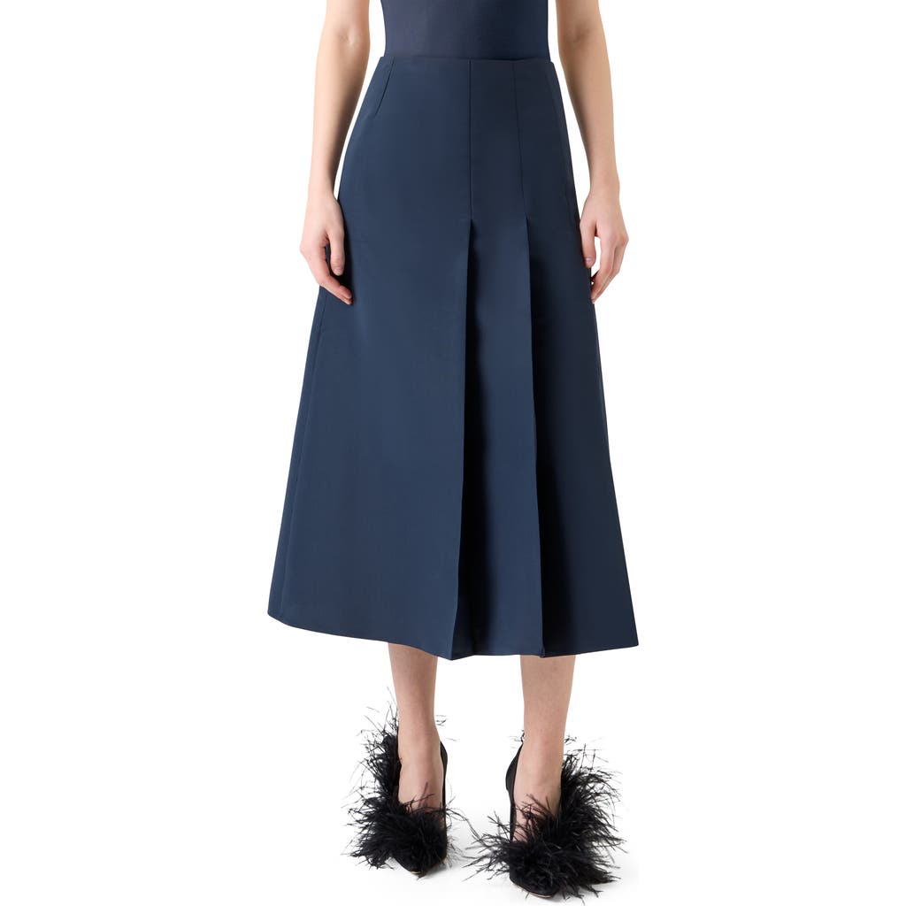 Akris Pleated Silk Ottoman Midi Skirt In Blue