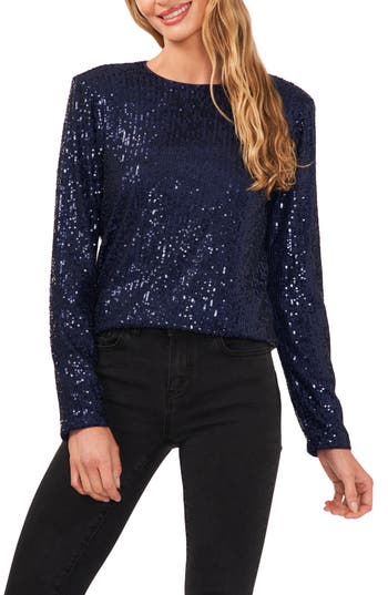 CECE CECE SEQUIN LONG SLEEVE TOP