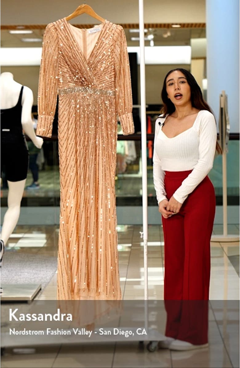 Sequin Long Sleeve Sheath Gown, sales video thumbnail
