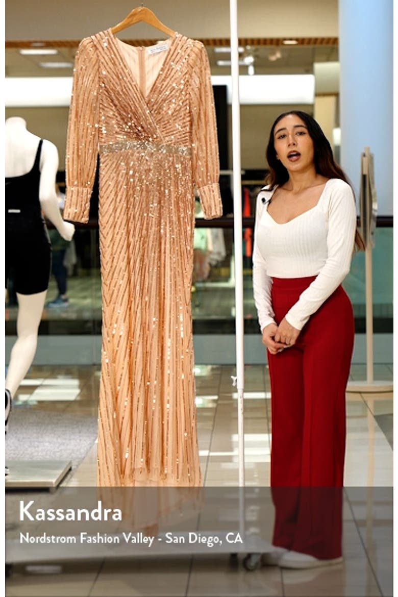 Sequined Wrap Gown with Dramatic Bishop Sleeves video