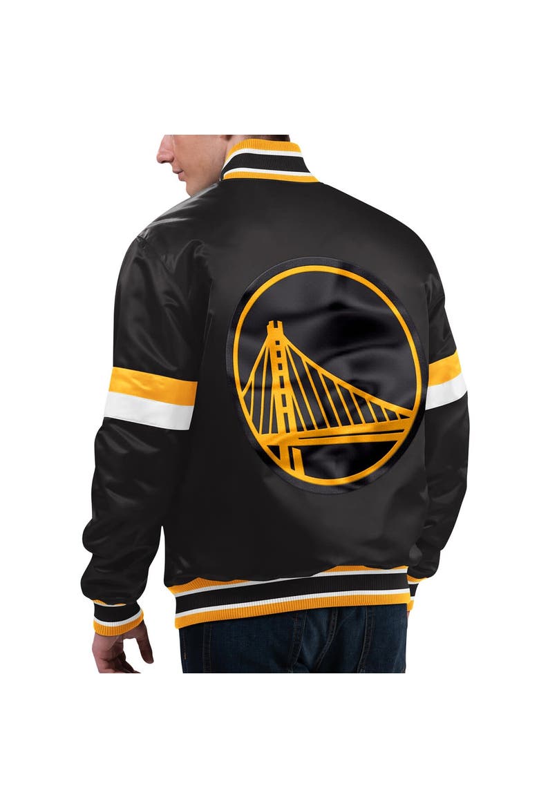 Men's Starter Black Golden State Warriors Home Game Satin Full-Snap Varsity Jacket, Alternate, color, Black