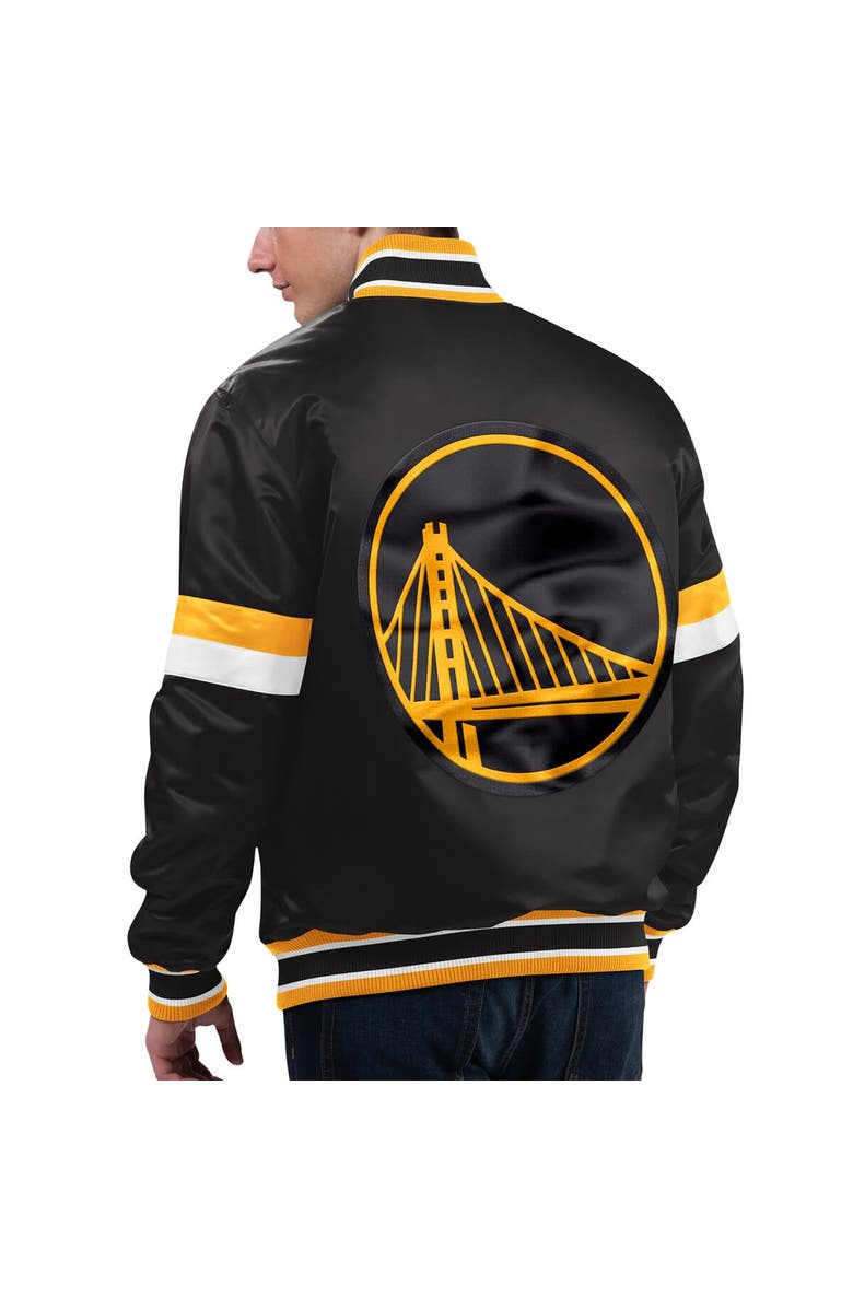 STARTER Men's Starter Black Golden State Warriors Home Game Satin Full-Snap Varsity Jacket, Alternate, color, Black