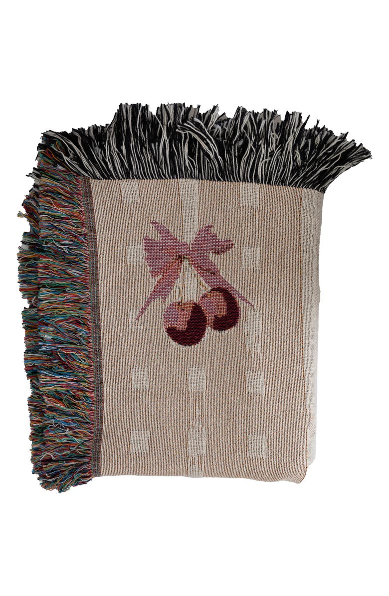 Deny Designs Emanuela Carratoni Coquette Cherry Fringe Throw Blanket, Alternate, color, Beige Cherry