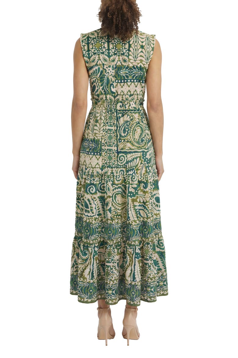 Ruffle Trim Smocked Waist Maxi Dress, Alternate, color, EGGNOG/ PESTO