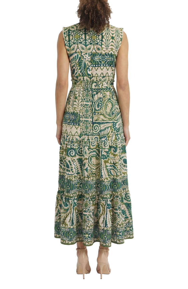 London Times Ruffle Trim Smocked Waist Maxi Dress, Alternate, color, Eggnog/ Pesto