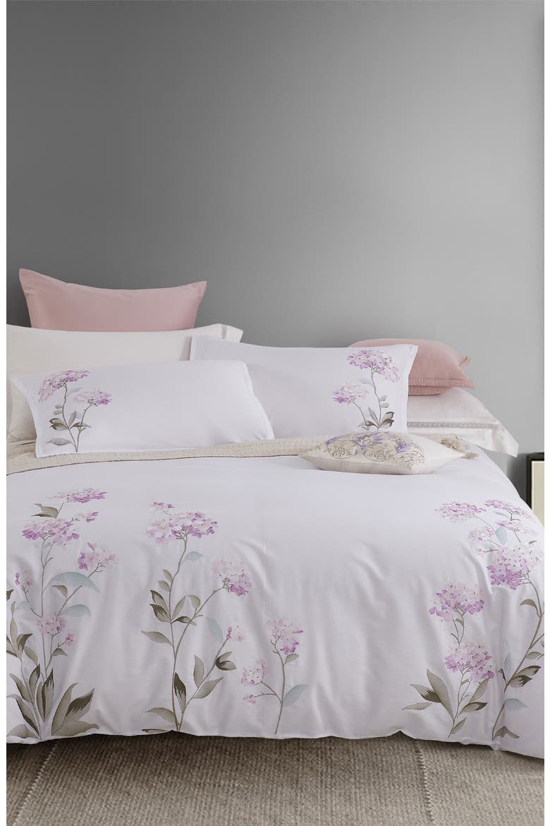 Rose Hydrangea Embroidered Duvet Set, Alternate, color, PINK/ WHITE