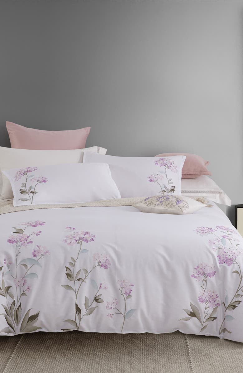 MELANGE HOME Rose Hydrangea Embroidered Duvet Set, Alternate, color, Pink/ White