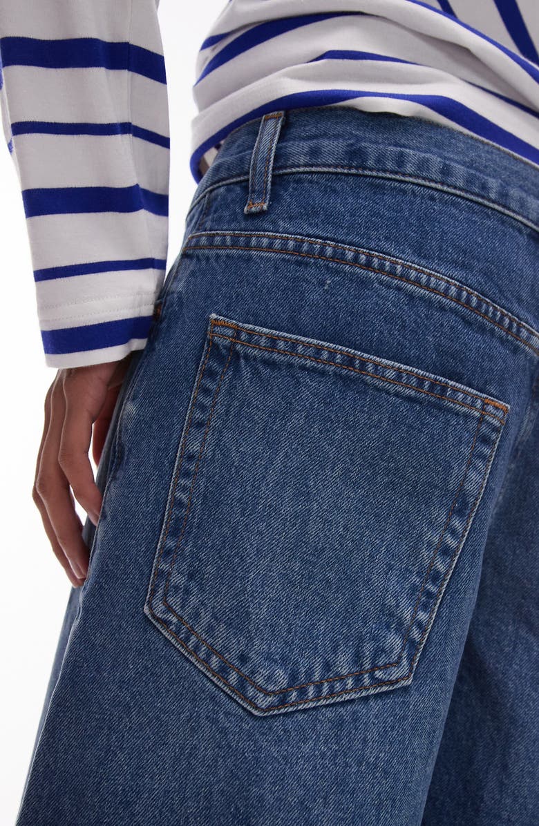 Topshop Loose Fit Raw Hem Cutoff Denim Shorts, Alternate, color, Medium Blue