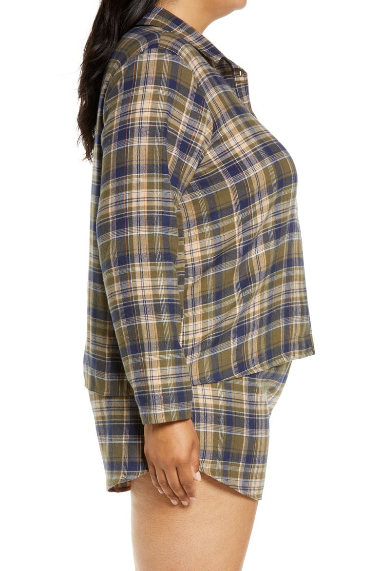 Plaid Flannel Shortie Pajamas, Alternate, color, OLIVE SARMA HEIDI PLAID