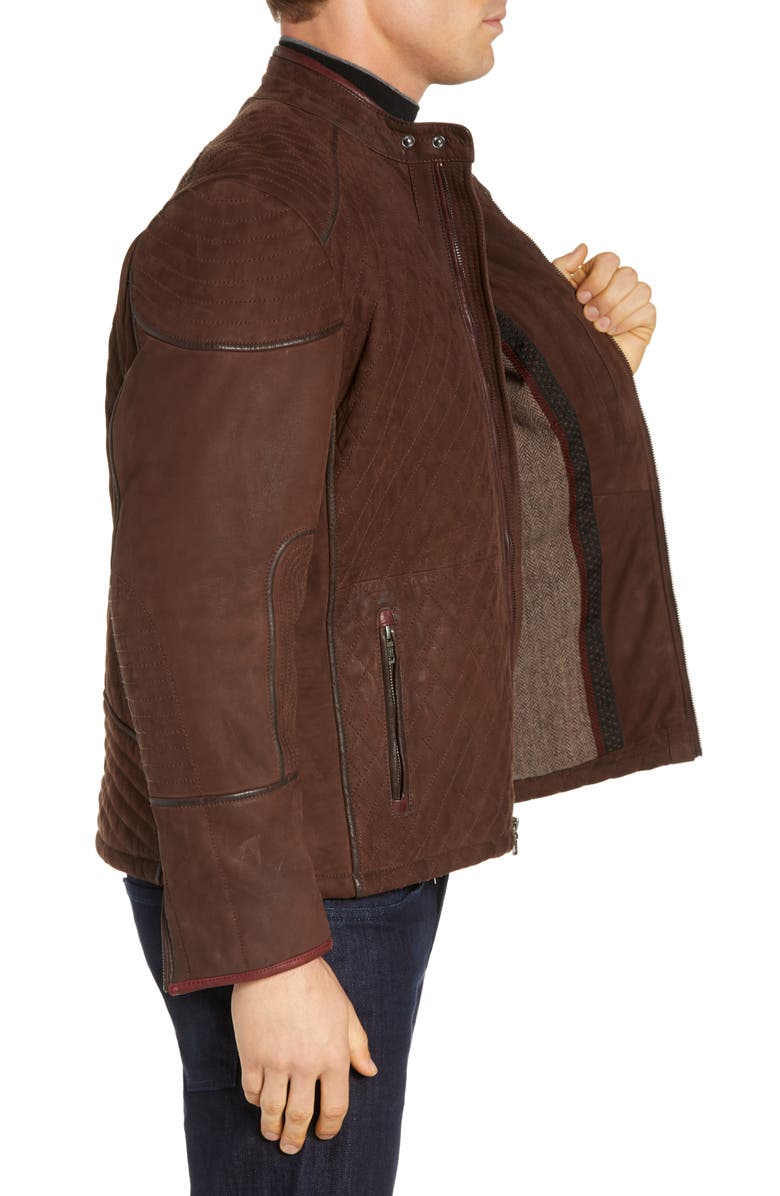 FLYNT Regular Fit Quilt Stitch Leather Moto Jacket, Alternate, color, 