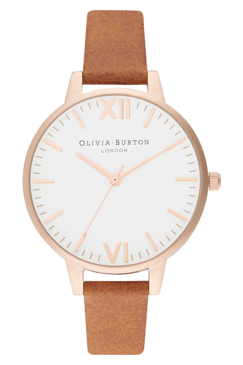 Timeless Leather Strap Watch, 34mm, Main, color, HONEY TAN/ WHITE/ ROSE GOLD