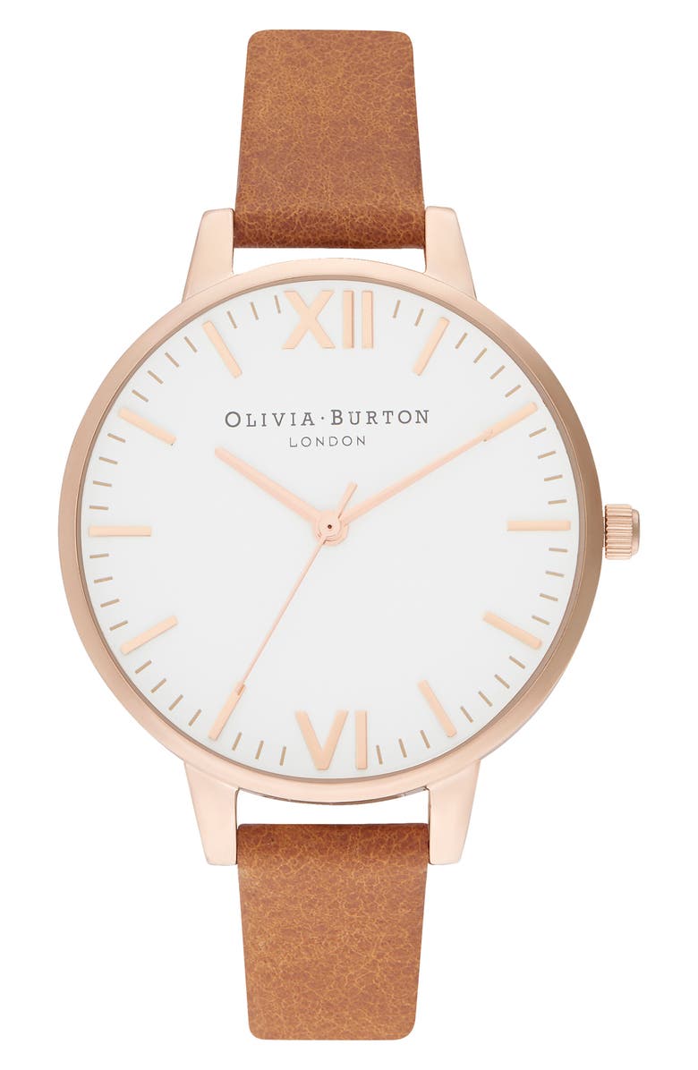 Olivia Burton Timeless Leather Strap Watch, 34mm, Main, color,