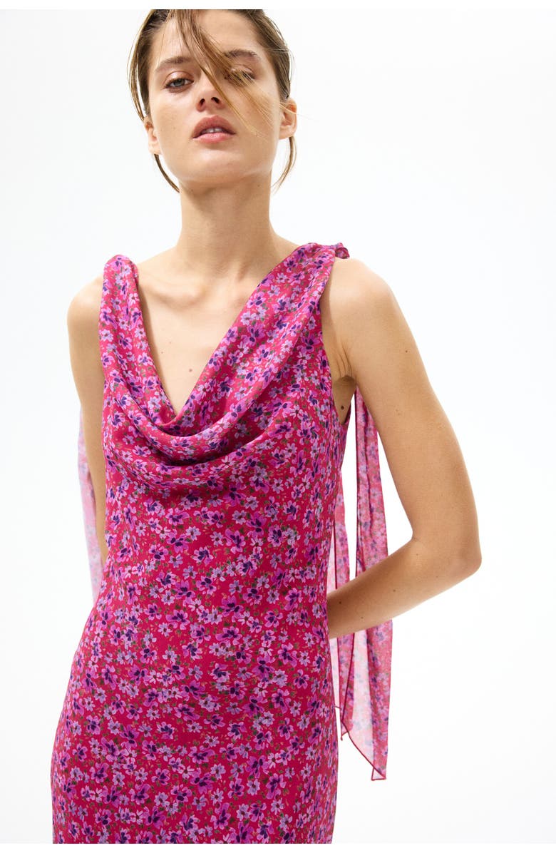 H&M Cowl-neck Tie-strap Dress, Alternate, color, Dark Pink/Floral