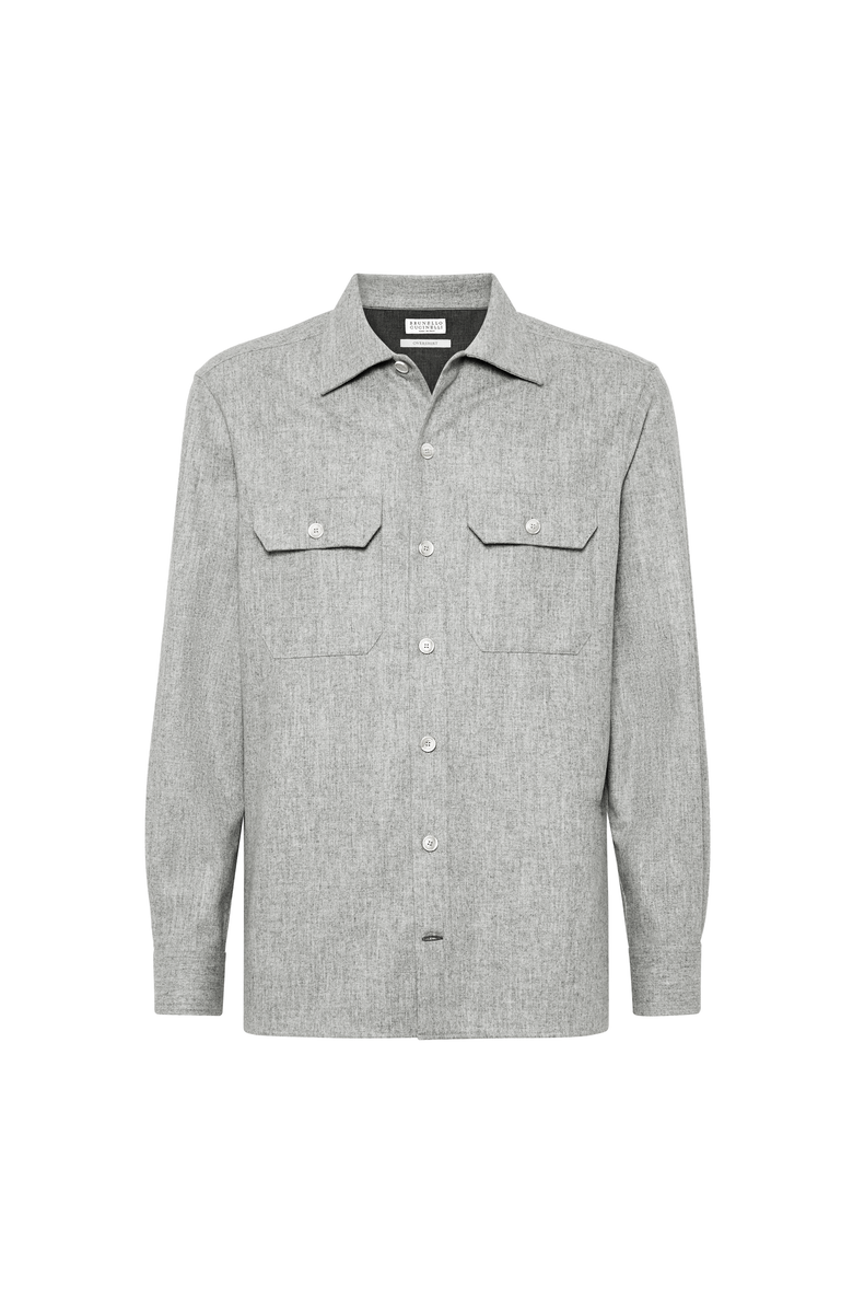 Brunello Cucinelli Virgin wool flannel overshirt, Main, color, Pearl Grey