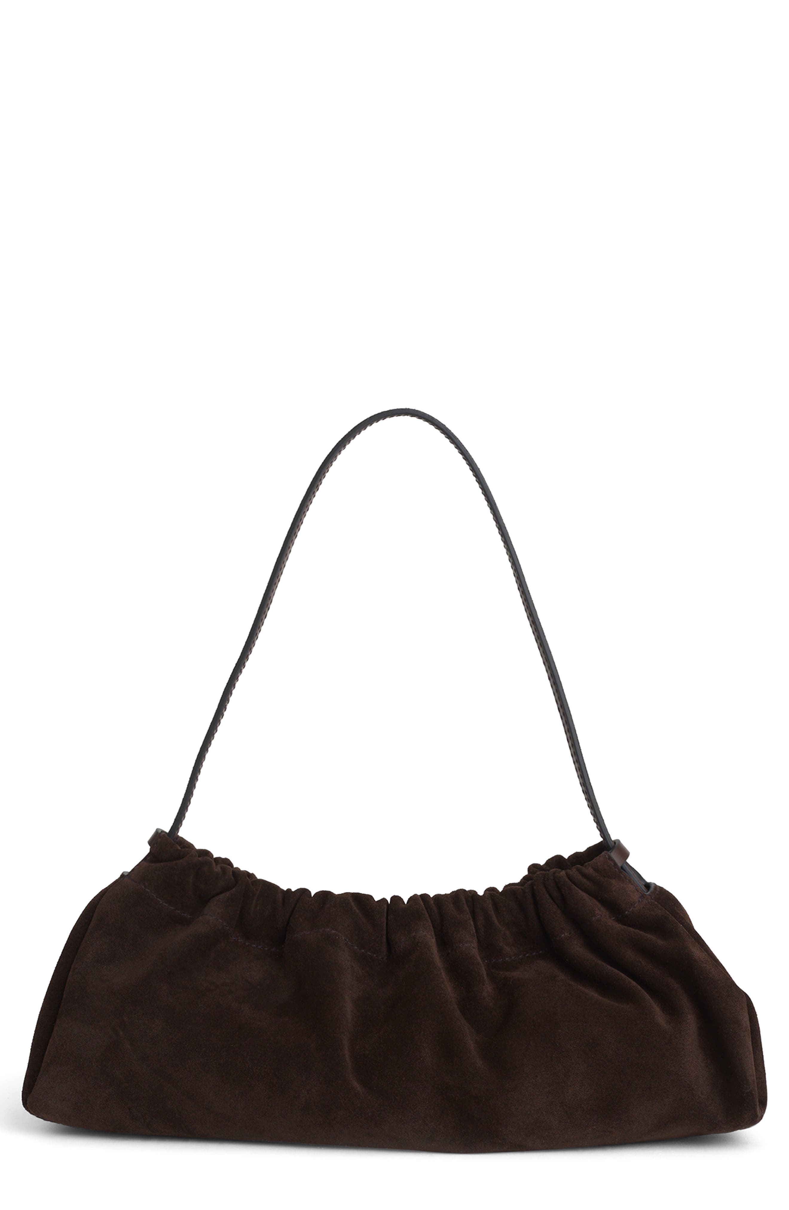 Ruched Suede Clutch, Main, color, DARK CAROB