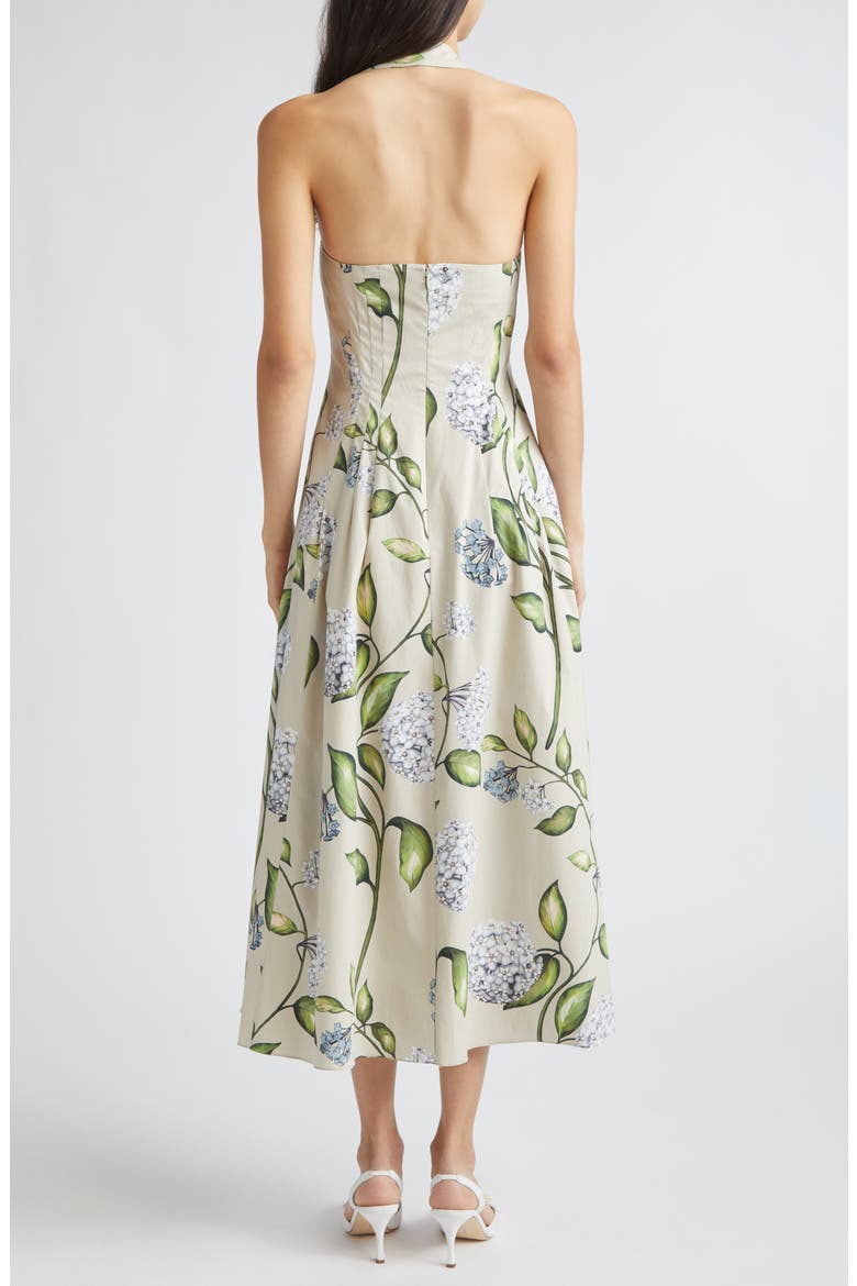 Porcelain Flowers Stretch Cotton Poplin Halter Neck Dress, Alternate, color, DENIM/ OATMEAL
