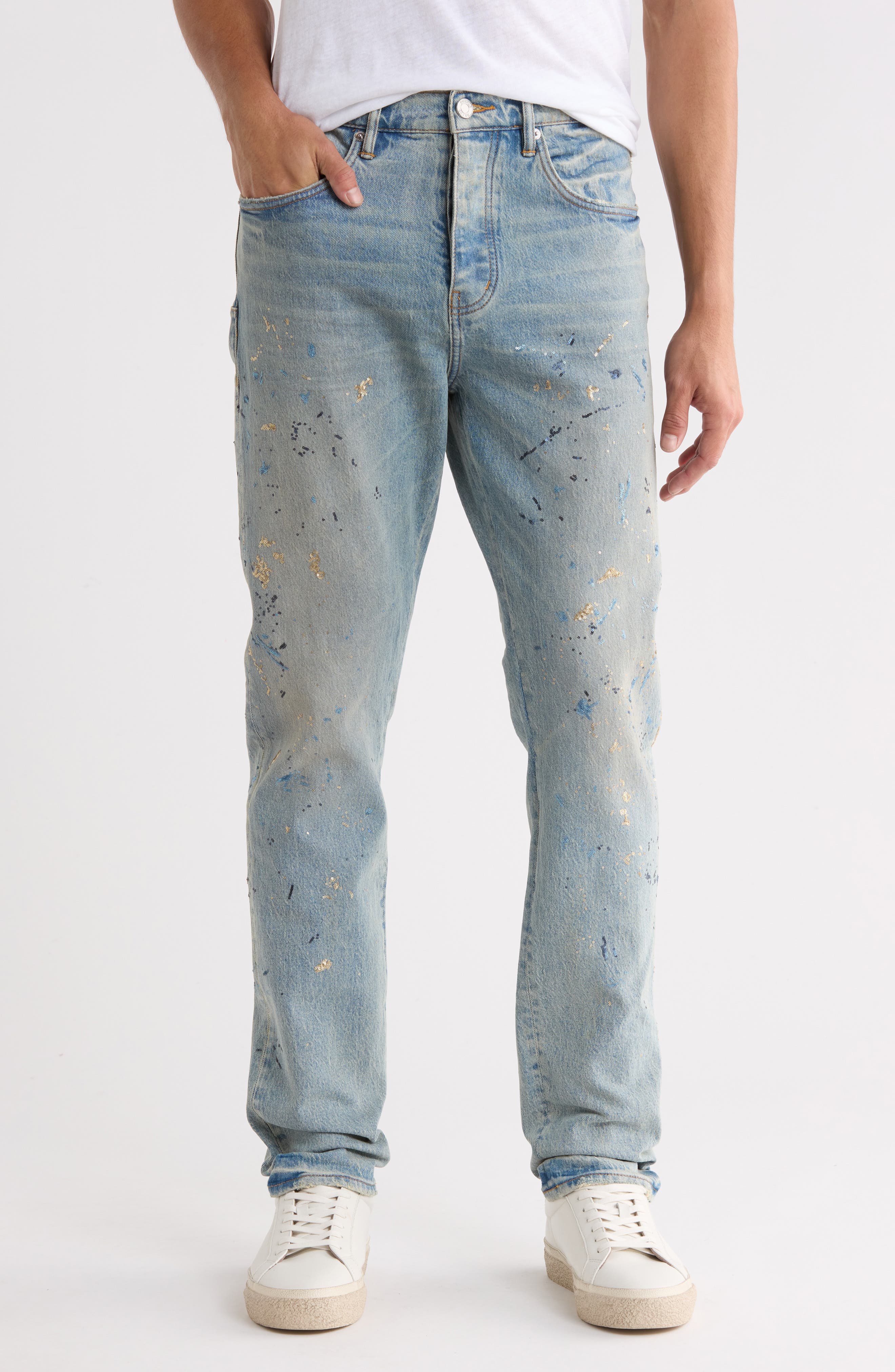 Sequin Splatter Paint High Waist Slim Leg Jeans