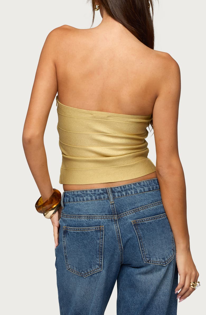 EDIKTED Cecilea Bandage Metallic Strapless Crop Top, Alternate, color, Gold