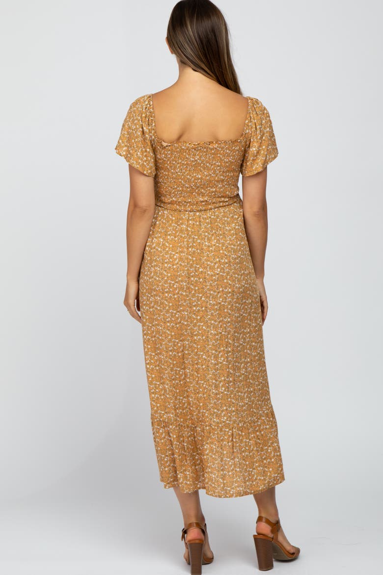 Floral Smocked Maxi Dress, Alternate, color, Gold